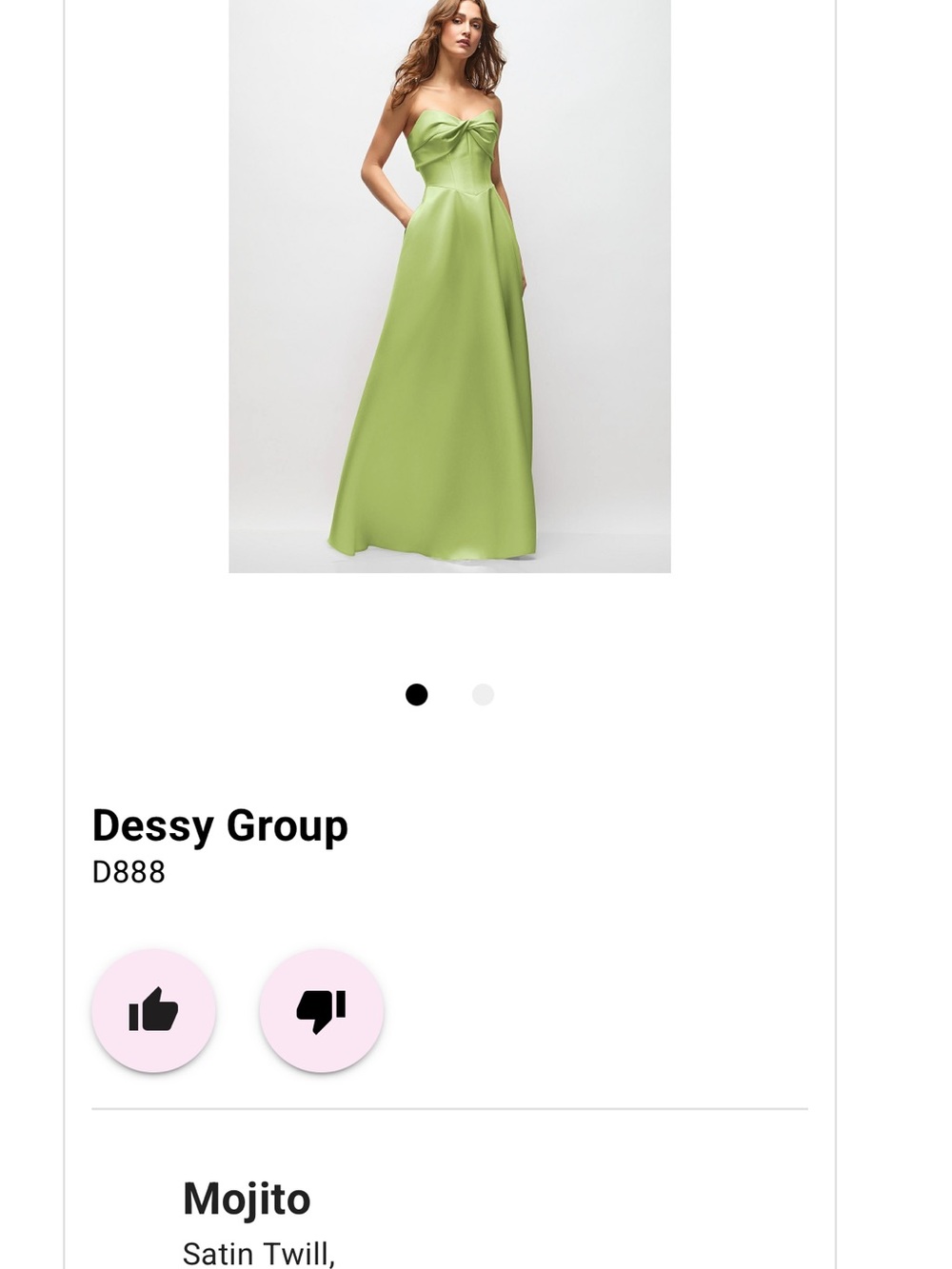 ALFRED SUNG Strapless Bow-Front Satin Gown in Lime Dessy Bellas Bridesmaids